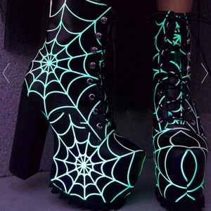 Dolls Kill Current Mood Spider Web Heeled Boots